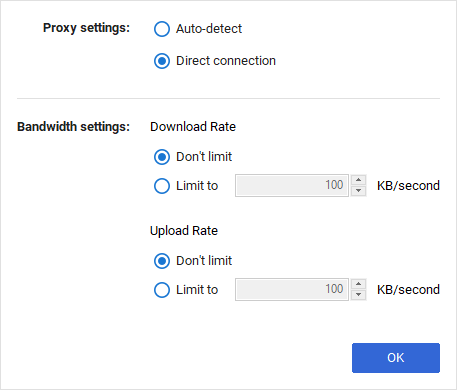 Google Backup and Sync - preferences - Default Proxy is Direct Connection